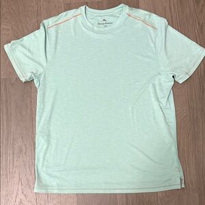 Tommy Bahama Aqua Short Sleeve Crew Tee with Coral Stitching
